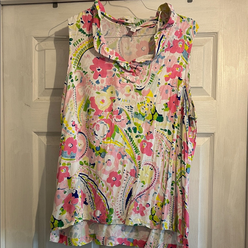 crown & ivy Pink Floral Ruffle Neck Sleeveless Top